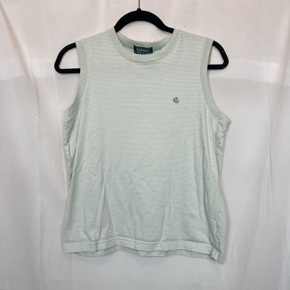 Lauren Ralph Lauren striped sleeveless t shirt embroidered LG 100% cotton preppy
